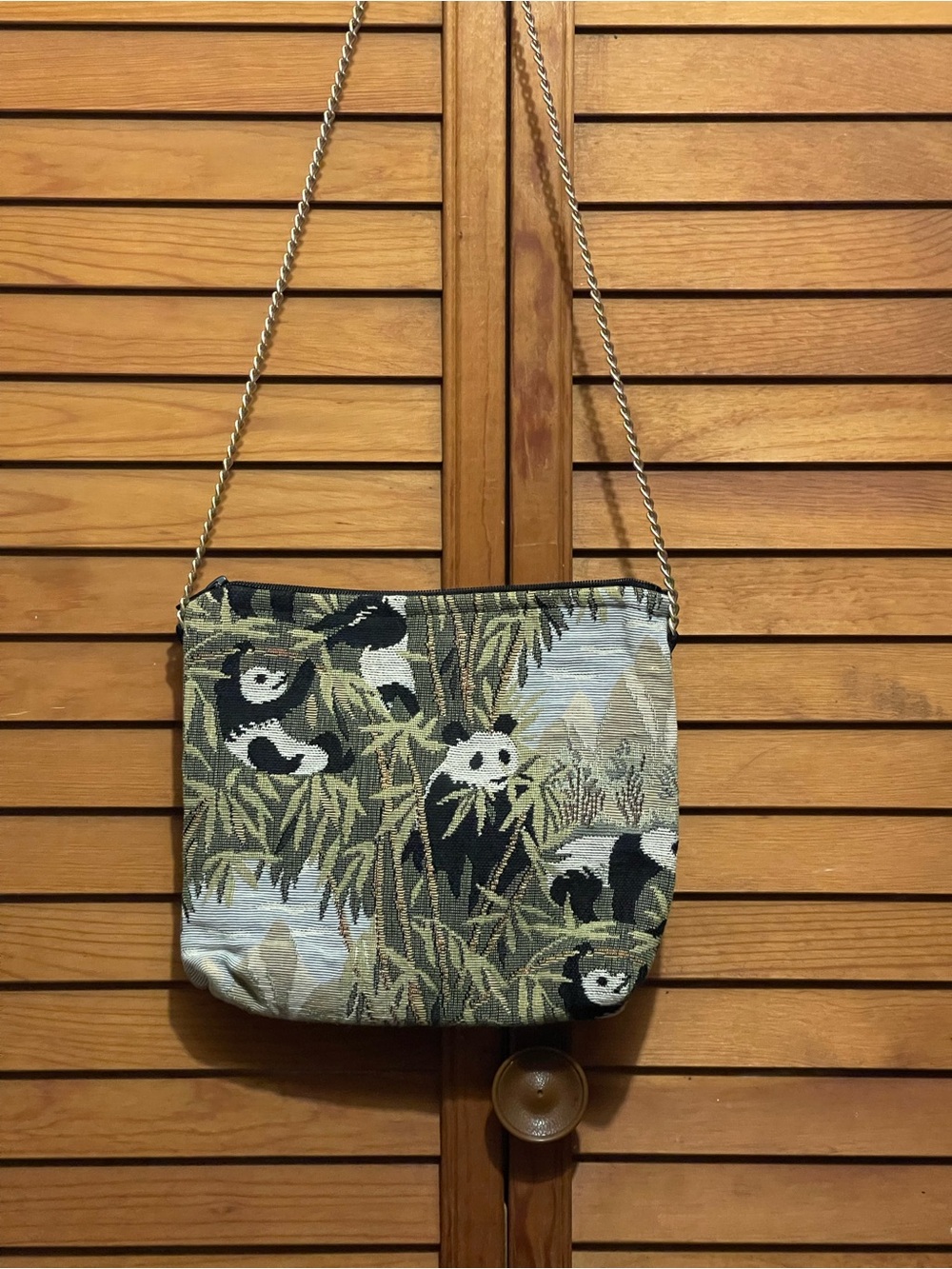 Panda Tapestry Shoulder Bag - Black, Green, Cream